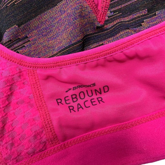 BROOKS Running Rebound Racer Sports Bra Size 34B Pink Black Adjustable Straps - Picture 9 of 11